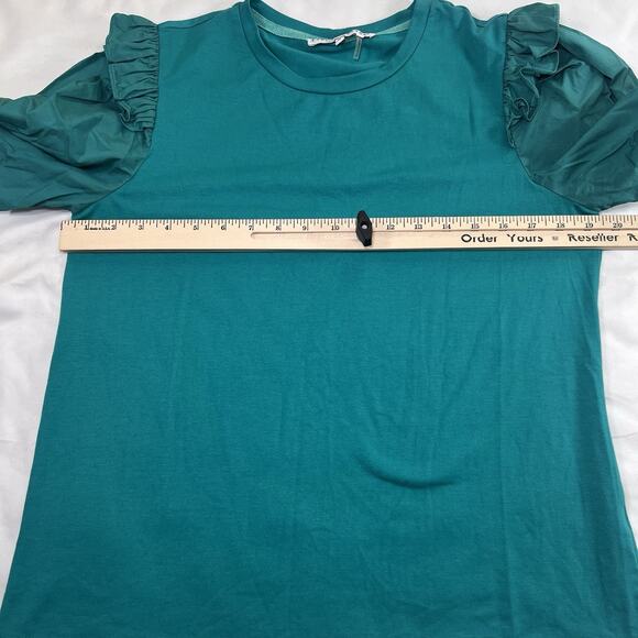ENGLISH FACTORY Top Size M Teal Green Mini Ruffle Puff Sleeve Crew Neck T-Shirt - Picture 12 of 13